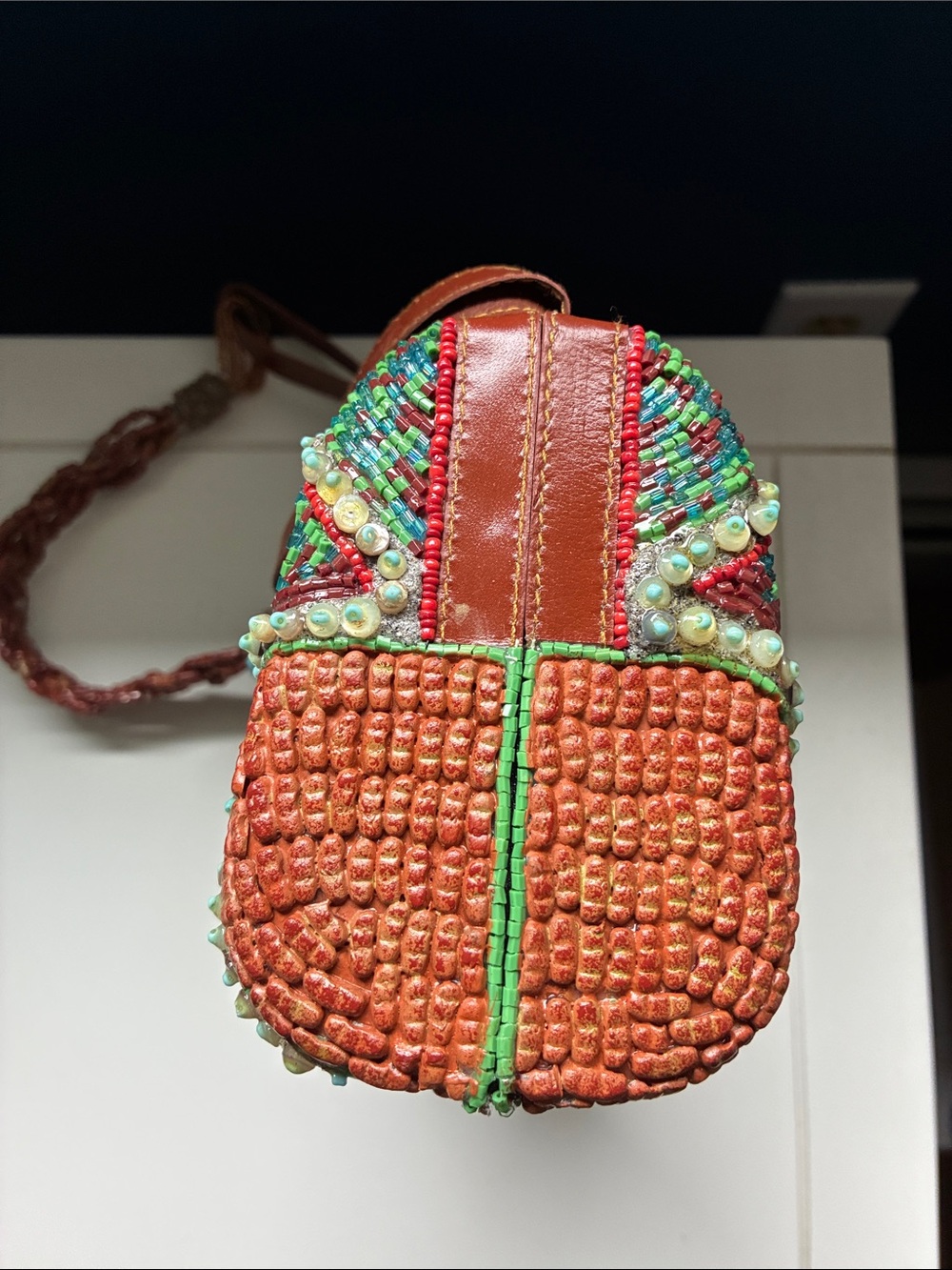 Rare Mary Frances Coral, Turquoise & Brown Beaded Embellished clutch purse - Picture 5 of 9
